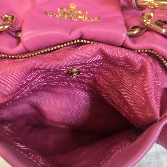 Prada Fuchsia Pink Leather Ruched Hobo Shoulder Bag. With Dustbag. - Picture 11 of 15